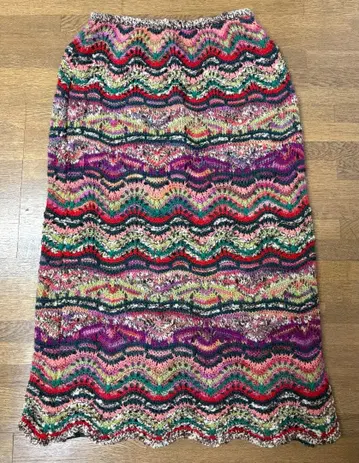 MISSONI 멀티 컬러 물결 패턴 니트 스커트 지그재그 패턴 롱 기장