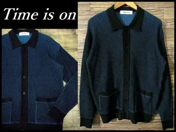 일본제 컨디션 최상 타임즈온 믹스 니트 카라 부착 니트 가디건