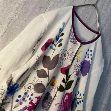 빈티지 가디건 꽃무늬 올 패턴 레트로 앤티크 화이트 와인