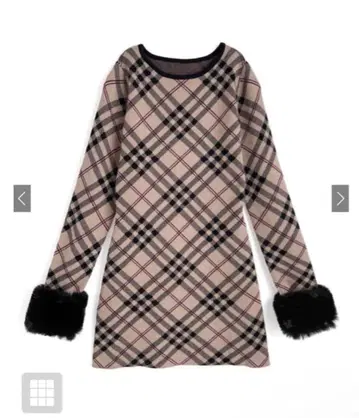 2Way 퍼 달린 체크 무늬 니트 미니 원피스[ru1375]