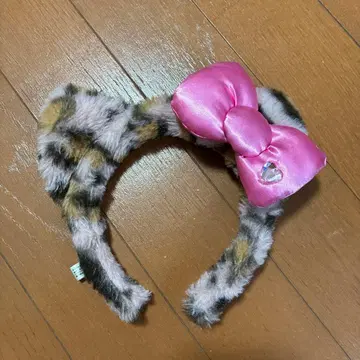 USJ 키티 레오파드 무늬 퍼 머리띠