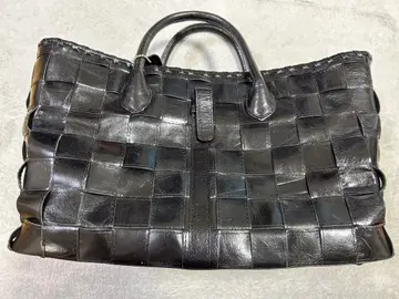 블랙 가죽 뜨개질 토트백