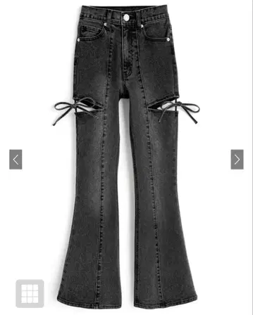 사이드 컷 아웃 리본 플레어 데님 팬츠 GRL cu578