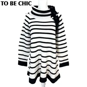 TO BE CHIC 터틀넥 니트 튜닉 5 화이트 x 블랙 보더