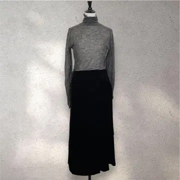 CABaN 벨로아 랩 롱 스커트 블랙