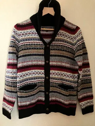 빔즈 고품질 울 100% 기하학 패턴 가디건 멀티 컬러