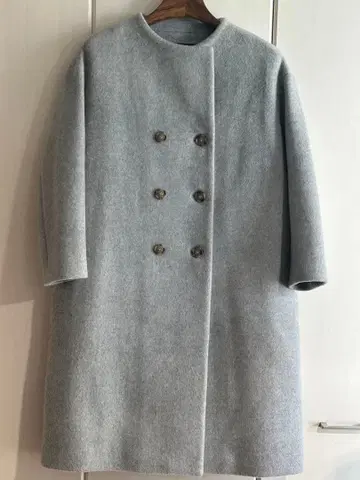 그레이 더블 버튼 피 코트 Liesse