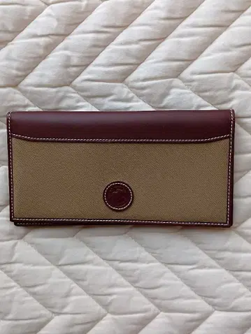 HUNTING WORLD 캔버스 가죽 장지갑 베이지 와인 레드