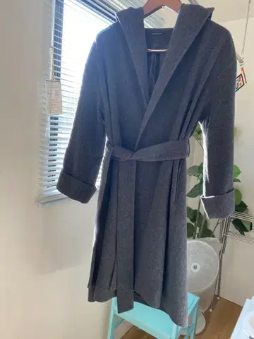 밴야드 스톰 롱 가운 코트 벨트 울 100% 다크 그레이