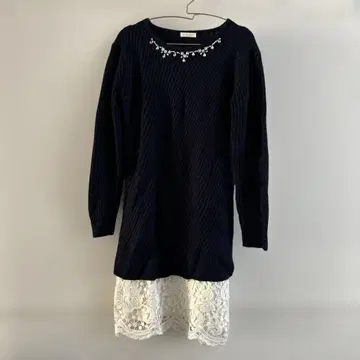 MIIA 네이비 긴팔 니트 원피스 레이스 새상품급
