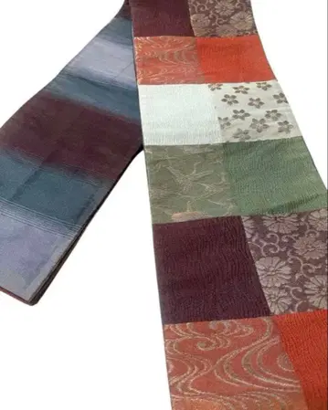 격자 무늬 직조 리버서블 반폭 오비