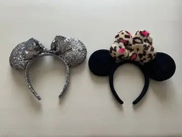 디즈니 미니 귀 머리띠 레오파드 무늬 스팽글