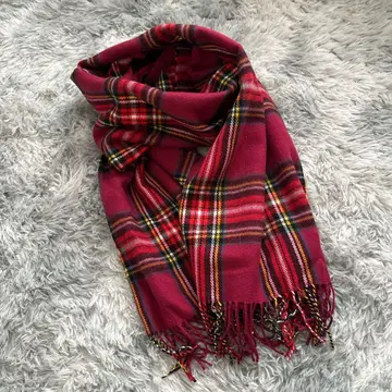 빨간색 체크 무늬 스톨 대형 볼륨 있음