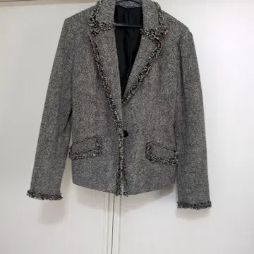 프린지 장식 트위드 자켓 그레이