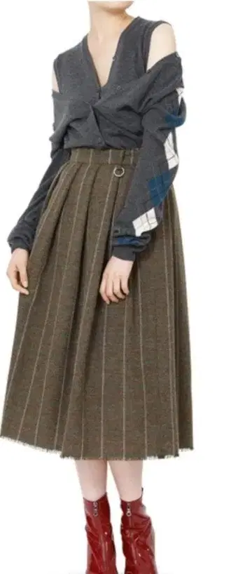 LE CIEL BLEU 아가일 슬리브 니트 가디건 네이비 36