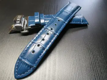 KNIS 본 소가죽 악어 엠보싱 가죽 벨트 D 버클 20mm 네이비