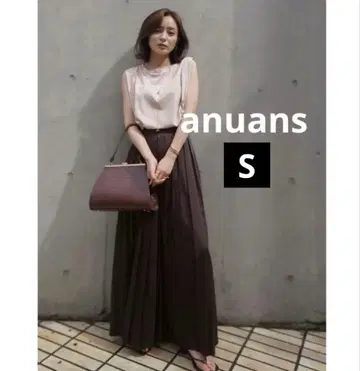 anuans 플리츠 와이드 팬츠 브라운 S