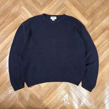 90s 화이트 택 에디 바우어 두툼한 코튼 니트 네이비 미들 게이지