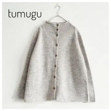 새상품급 tumugu 울 알파카 빌드넥 가디건 라이트 그레이