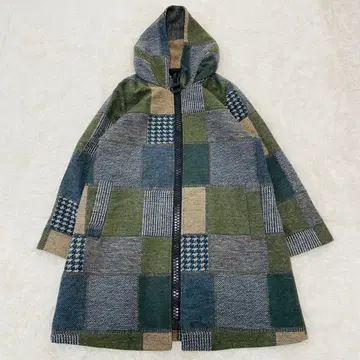 오드 odd 후드 부착 패치워크 롱 코트 L 상당