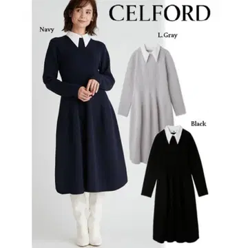 CELFORD 카라 부착 니트 원피스 36 사이즈