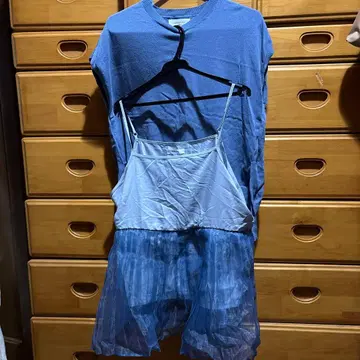 파란색 슬리브리스 상의