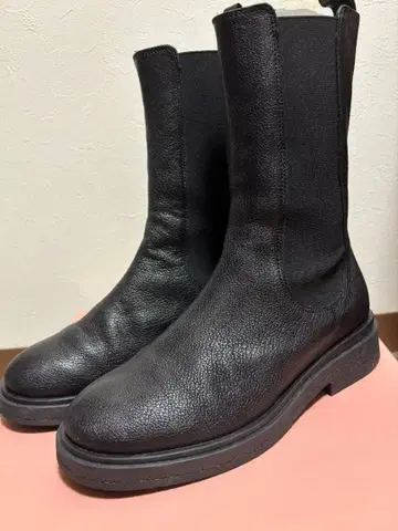 새상품 블랙 가죽 사이드 고어 부츠 38