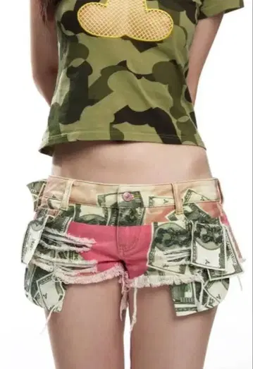 Fruitanari 2025 금 프린트 데님 숏팬츠