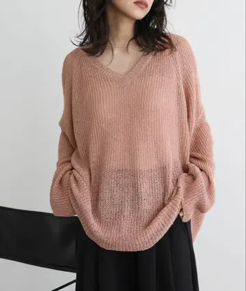 hellam (헤람) V넥 니트 핑크 베이지