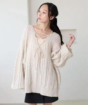 [ apres jour clair ] 2WAY 레이스업 케이블 니트