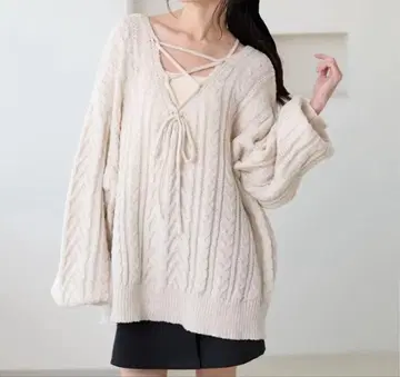 [ apres jour clair ] 2WAY 레이스업 케이블 니트