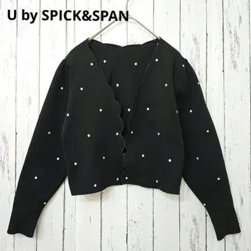 U by SPICK&SPAN 도트 무늬 스캘럽 니트 가디건 블랙