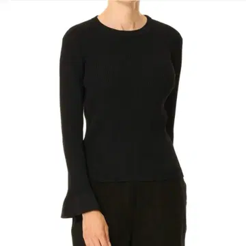 새상품급 엠프리미어 블랙 플레어 슬리브 리브 니트 풀오버 38 블랙