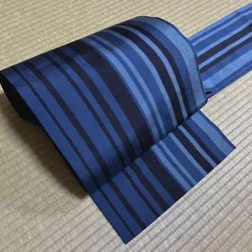 순수 실크 전 통 나고야 오비 [ 블루 계열 스트라이프 ]
