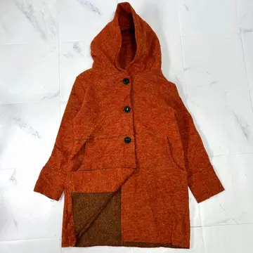 이탈리아제 울 후데트 코트 여성용 오렌지