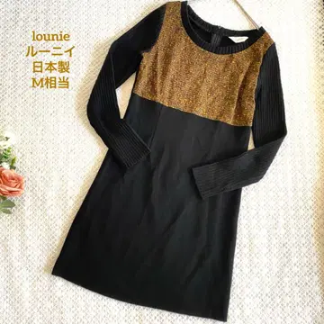 일본제 lounie 루니 트위드 절개 니트 원피스 블랙 x 골드 M