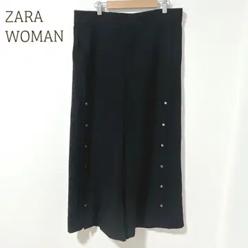 자라 우먼 와이드 팬츠 사이드 버튼 I 라인 블랙 루즈핏