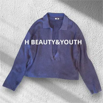 [ H BEAUTY&YOUTH ] 퍼플 V넥 크롭 스웨터
