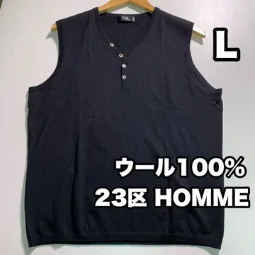 23구 HOMME 울 100% 블랙 V넥 베스트 L 사이즈 얇은 소재