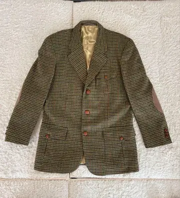 체크 무늬 테일러드 자켓 울