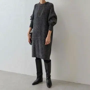 비어즐리 믹스 니트 래글런 원피스