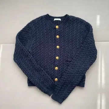 MACPHEE 하이 코튼 케이블 크루넥 가디건 네이비