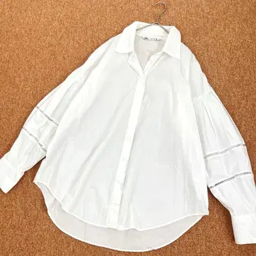 자라 면 100 코튼 화이트 셔츠 블라우스 풍성한 소매 오버 사이즈