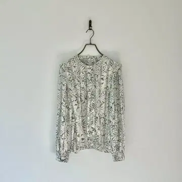 빈티지 올 패턴 블라우스 꽃무늬 모노톤 화이트 블랙 포멀 세레모니 L