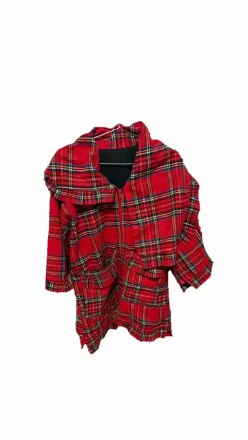 빨간색 체크 7부 소매 아우터