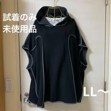 후드 부착 블랙 판초 케이프 코트 LL~4L