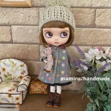 네오 브라이스 아웃핏 프리미엄 울 그레이 도트 무늬 코트