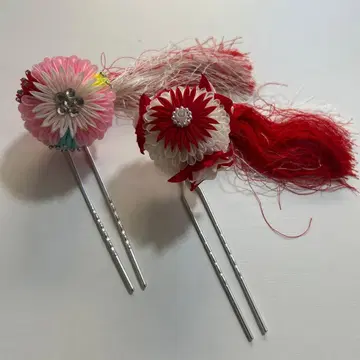 앤티크 귀여운 츠마미자이쿠 꽃 약옥 헤어콤 2개 세트 394