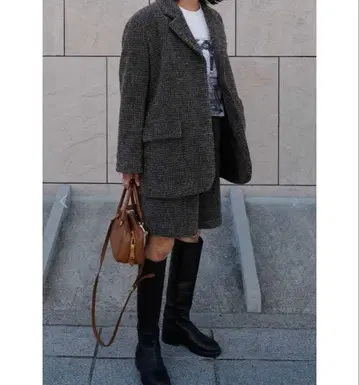 machatt 울 테일러드 자켓 숏 팬츠 (체크) 세트