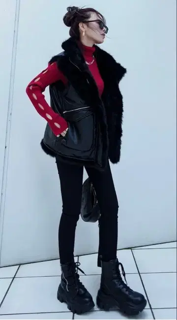 Glamlips 리버서블 인조 모피 가죽 베스트